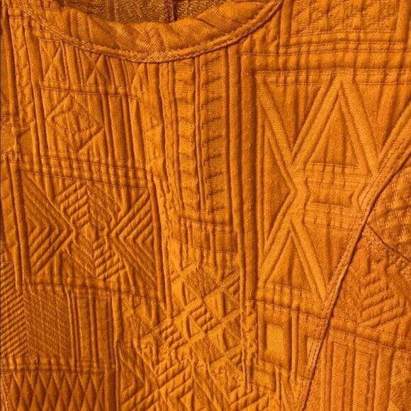 Rust Orange Textured Geometric Print Top 3/4 Sleeve Boho Bohemian Aztec - Picture 2 of 6